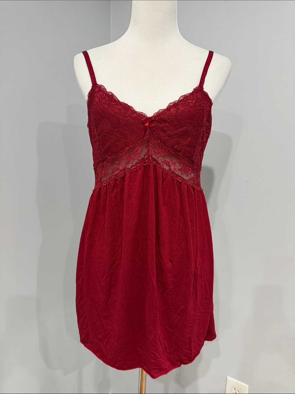Lace Trim Red Satin lingerie Chemise Nightdress
